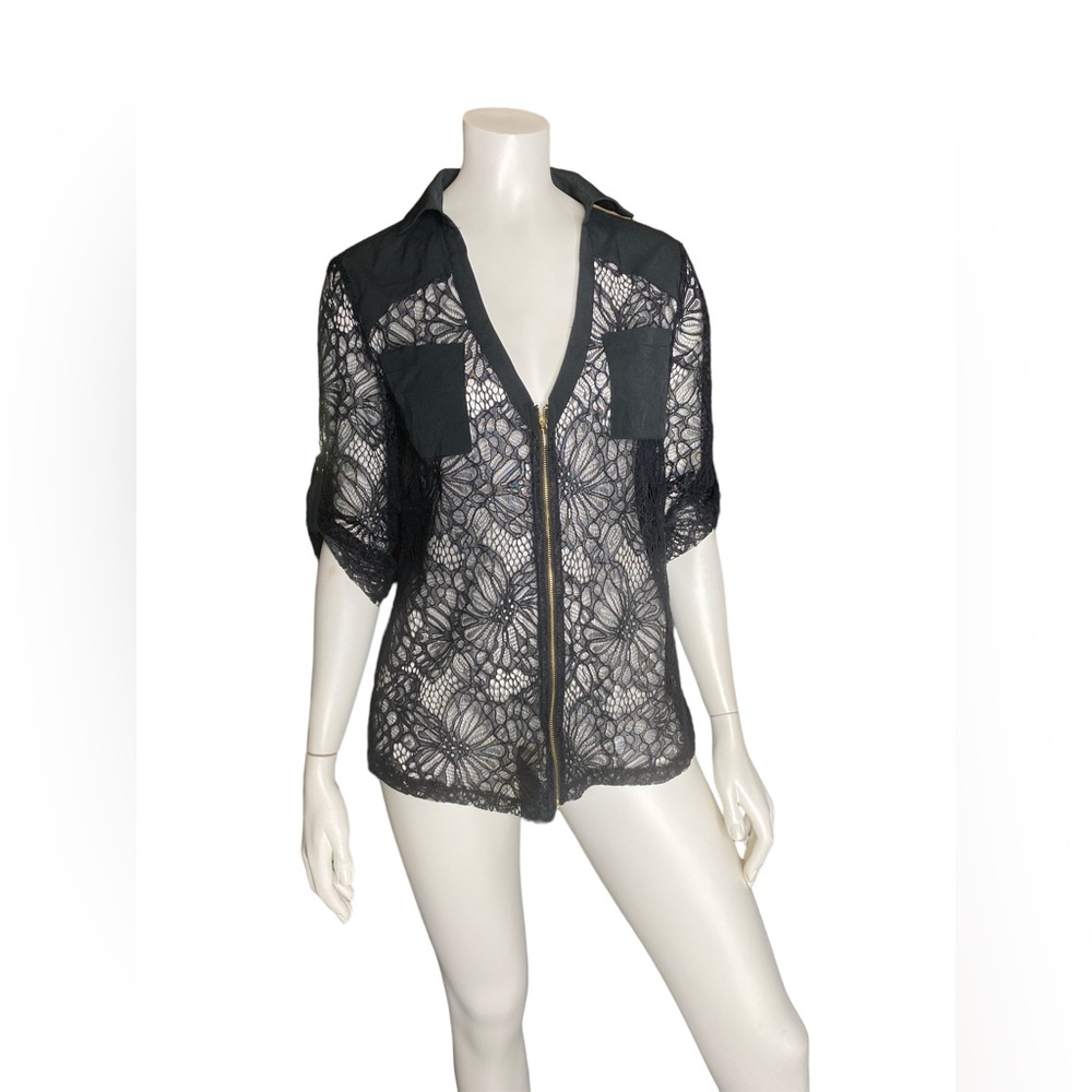 BEBE short sleeve black lace top NWOT
